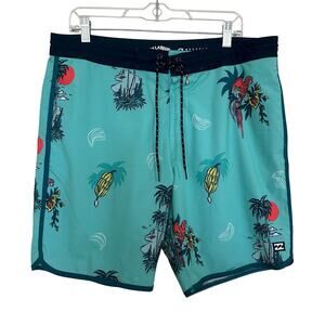 Billabong Tropical Parrot Boardshorts Blue Size 34 Surf Swim Trunks